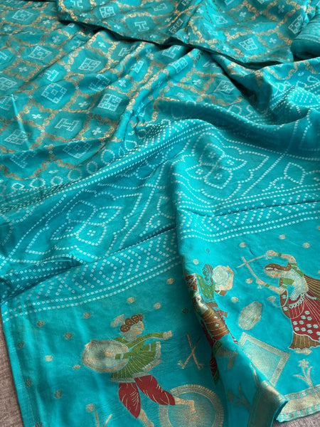 Pure Crepe Silk Saree with Meena Bandhani Banarasi Weaving