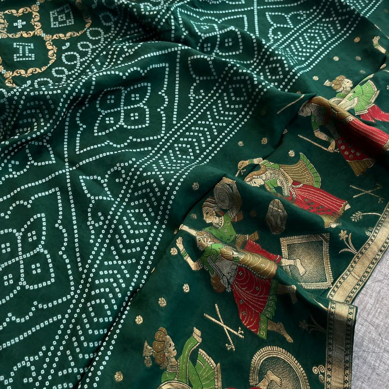 Pure Crepe Silk Saree with Meena Bandhani Banarasi Weaving