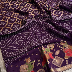 Pure Crepe Silk Saree with Meena Bandhani Banarasi Weaving