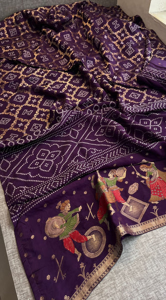 Pure Crepe Silk Saree with Meena Bandhani Banarasi Weaving
