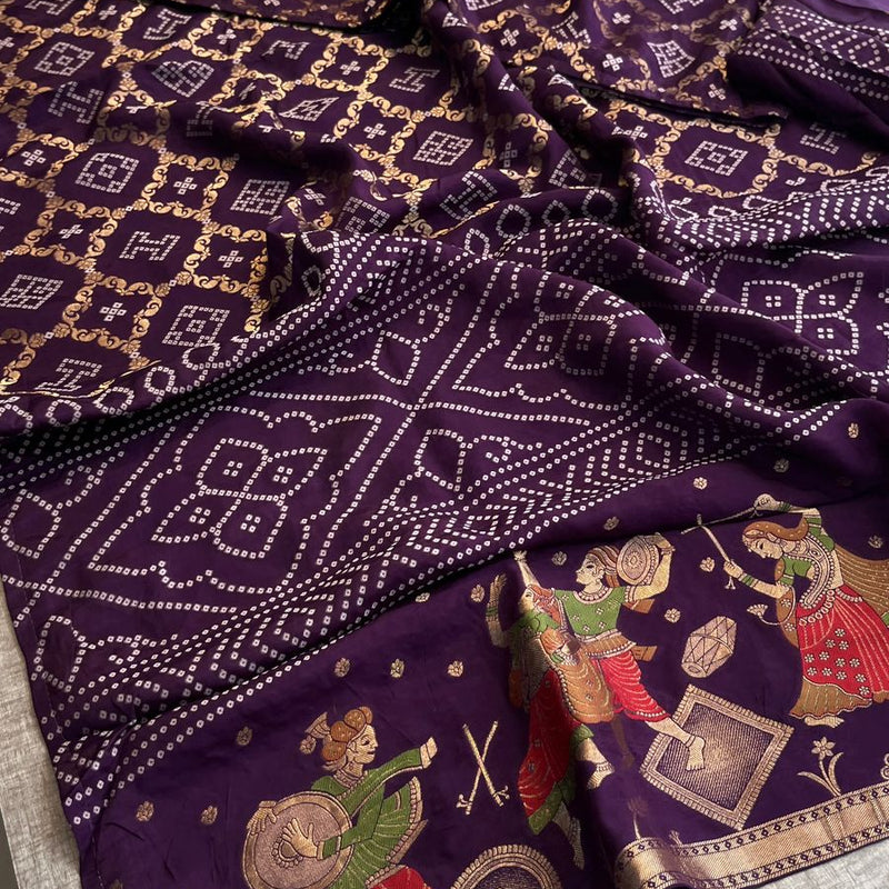 Pure Crepe Silk Saree with Meena Bandhani Banarasi Weaving