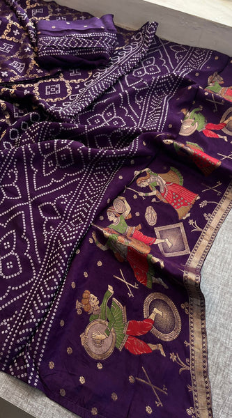 Pure Crepe Silk Saree with Meena Bandhani Banarasi Weaving