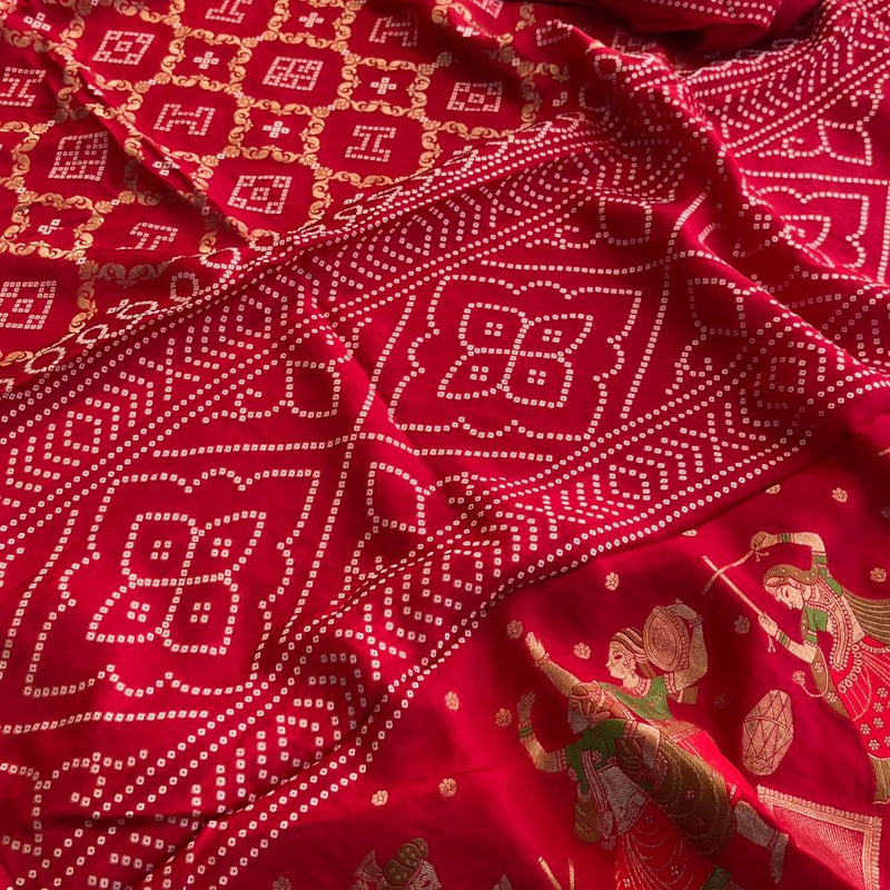 Pure Crepe Silk Saree with Meena Bandhani Banarasi Weaving