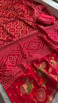 Pure Crepe Silk Saree with Meena Bandhani Banarasi Weaving