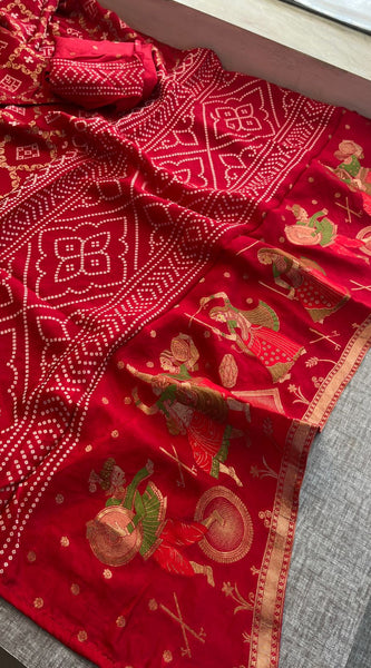 Pure Crepe Silk Saree with Meena Bandhani Banarasi Weaving