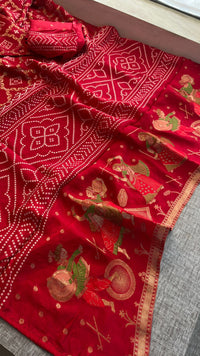 Pure Crepe Silk Saree with Meena Bandhani Banarasi Weaving
