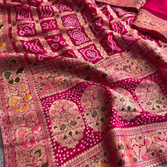 Pure Khaddi Georgette Saree with Bandhani & Meena Banarasi Weaving