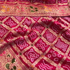 Pure Khaddi Georgette Saree with Bandhani & Meena Banarasi Weaving