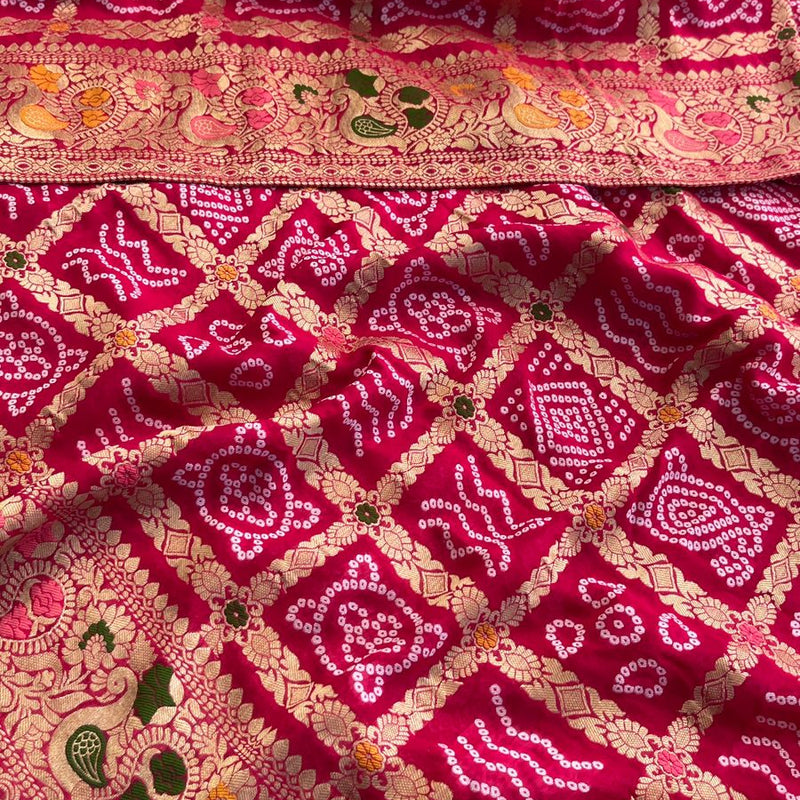 Pure Khaddi Georgette Saree with Bandhani & Meena Banarasi Weaving