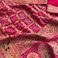 Pure Khaddi Georgette Saree with Bandhani & Meena Banarasi Weaving