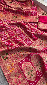 Pure Khaddi Georgette Saree with Bandhani & Meena Banarasi Weaving