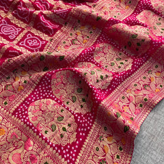 Pure Khaddi Georgette Saree with Bandhani & Meena Banarasi Weaving