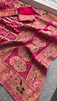 Pure Khaddi Georgette Saree with Bandhani & Meena Banarasi Weaving