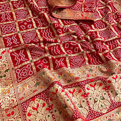Pure Khaddi Georgette Saree with Bandhani & Meena Banarasi Weaving