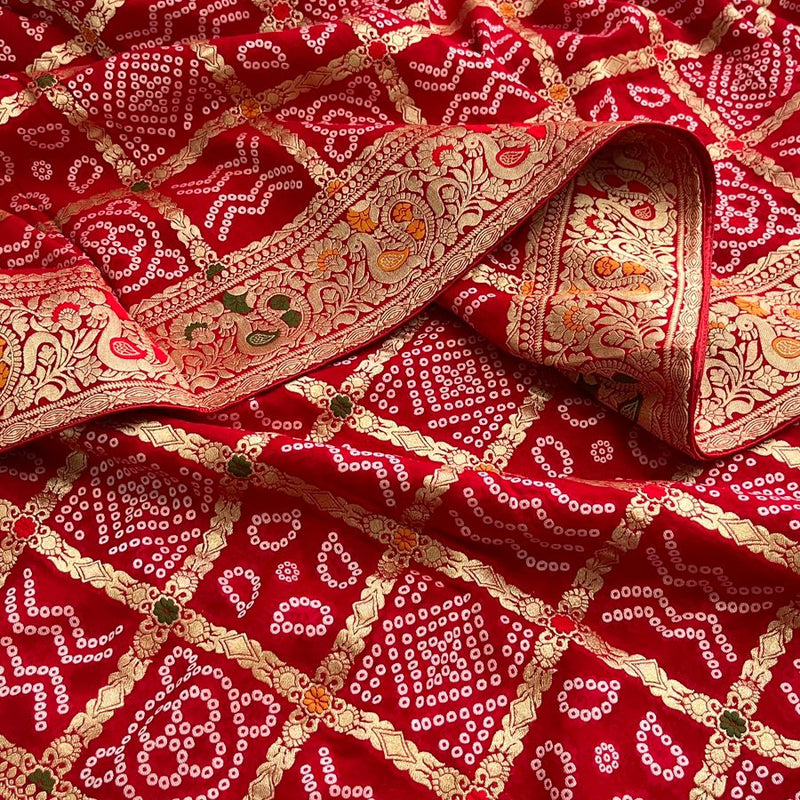 Pure Khaddi Georgette Saree with Bandhani & Meena Banarasi Weaving