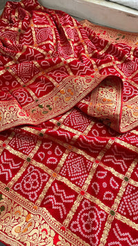 Pure Khaddi Georgette Saree with Bandhani & Meena Banarasi Weaving