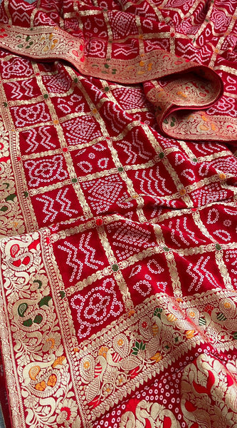 Pure Khaddi Georgette Saree with Bandhani & Meena Banarasi Weaving