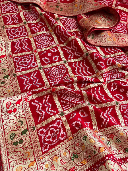 Pure Khaddi Georgette Saree with Bandhani & Meena Banarasi Weaving