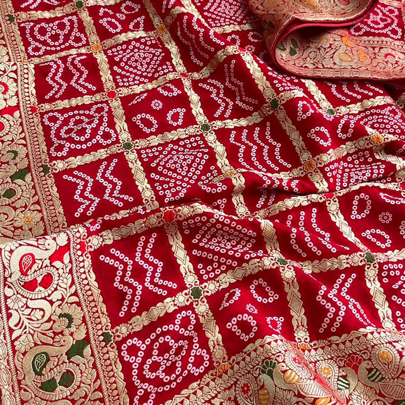 Pure Khaddi Georgette Saree with Bandhani & Meena Banarasi Weaving