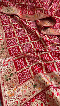 Pure Khaddi Georgette Saree with Bandhani & Meena Banarasi Weaving