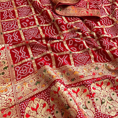Pure Khaddi Georgette Saree with Bandhani & Meena Banarasi Weaving