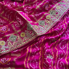 Pure Gajji Silk Handmade Bandhani Saree with Zardozi, Gotapatti & Pearl Detailing