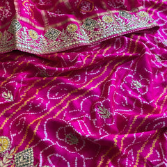 Pure Gajji Silk Handmade Bandhani Saree with Zardozi, Gotapatti & Pearl Detailing