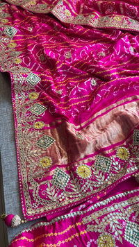 Pure Gajji Silk Handmade Bandhani Saree with Zardozi, Gotapatti & Pearl Detailing