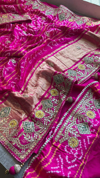 Pure Gajji Silk Handmade Bandhani Saree with Zardozi, Gotapatti & Pearl Detailing