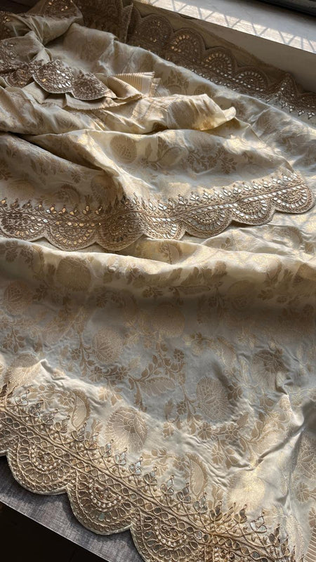Pure Khaddi Georgette Banarasi Saree with Gotapatti, Zardozi & Pearl Embellishments