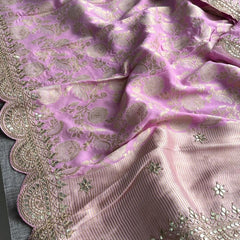 Pure Khaddi Georgette Banarasi Saree with Gotapatti, Zardozi & Pearl Embellishments