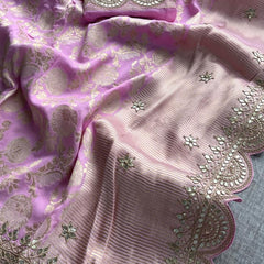 Pure Khaddi Georgette Banarasi Saree with Gotapatti, Zardozi & Pearl Embellishments