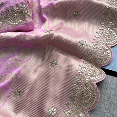 Pure Khaddi Georgette Banarasi Saree with Gotapatti, Zardozi & Pearl Embellishments