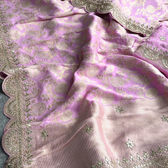 Pure Khaddi Georgette Banarasi Saree with Gotapatti, Zardozi & Pearl Embellishments