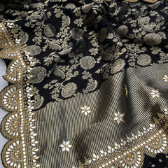 Pure Khaddi Georgette Banarasi Saree with Gotapatti, Zardozi & Pearl Embellishments