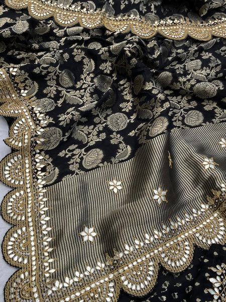 Pure Khaddi Georgette Banarasi Saree with Gotapatti, Zardozi & Pearl Embellishments