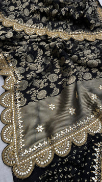 Pure Khaddi Georgette Banarasi Saree with Gotapatti, Zardozi &amp; Pearl Embellishments
