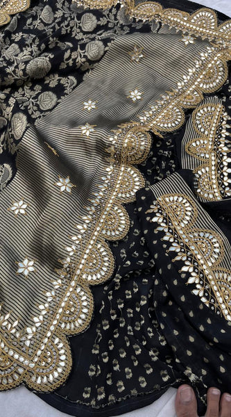 Pure Khaddi Georgette Banarasi Saree with Gotapatti, Zardozi & Pearl Embellishments