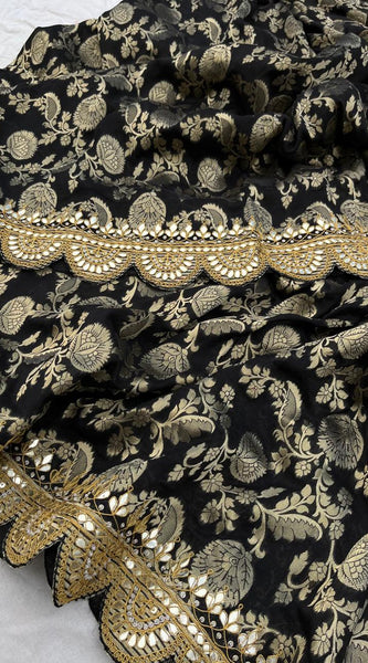 Pure Khaddi Georgette Banarasi Saree with Gotapatti, Zardozi & Pearl Embellishments