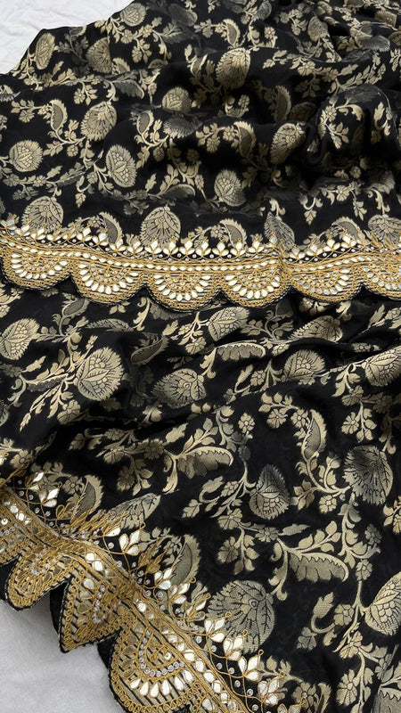 Pure Khaddi Georgette Banarasi Saree with Gotapatti, Zardozi & Pearl Embellishments
