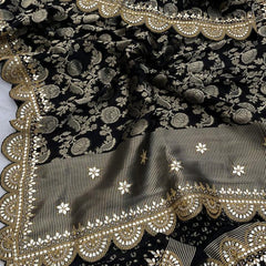 Pure Khaddi Georgette Banarasi Saree with Gotapatti, Zardozi & Pearl Embellishments