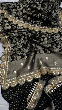 Pure Khaddi Georgette Banarasi Saree with Gotapatti, Zardozi &amp; Pearl Embellishments