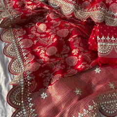 Pure Khaddi Georgette Banarasi Saree with Gotapatti, Zardozi & Pearl Embellishments