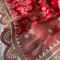 Pure Khaddi Georgette Banarasi Saree with Gotapatti, Zardozi & Pearl Embellishments