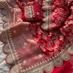 Pure Khaddi Georgette Banarasi Saree with Gotapatti, Zardozi & Pearl Embellishments