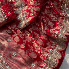 Pure Khaddi Georgette Banarasi Saree with Gotapatti, Zardozi & Pearl Embellishments