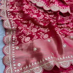 Pure Khaddi Georgette Banarasi Saree with Gotapatti, Zardozi & Pearl Embellishments