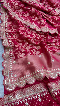 Pure Khaddi Georgette Banarasi Saree with Gotapatti, Zardozi &amp; Pearl Embellishments