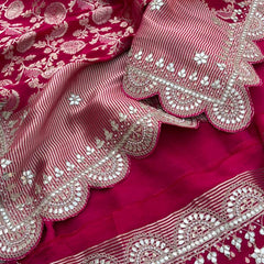 Pure Khaddi Georgette Banarasi Saree with Gotapatti, Zardozi & Pearl Embellishments