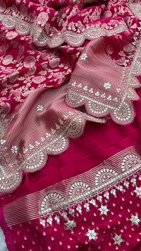Pure Khaddi Georgette Banarasi Saree with Gotapatti, Zardozi &amp; Pearl Embellishments